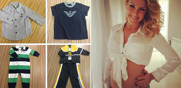 Ana Hickmann mostra as roupinhas que ganhou para o filho em rede social