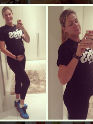 Ana Hickmann exibe barriguinha de grávida antes de ir à academia