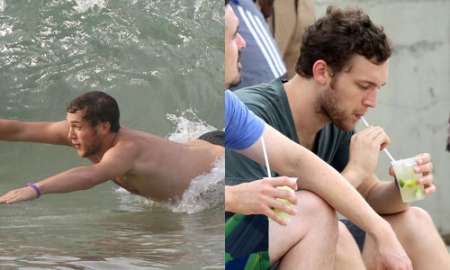 Philip Phillips aproveita a praia prova bebida típica no Brasil