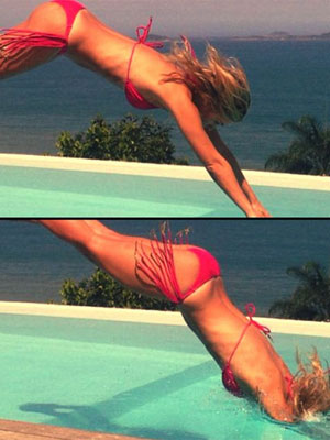 Carolina Dieckmann posta foto mergulhando na piscina