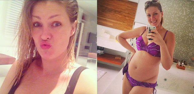 Sem maquiagem, Ana Hickmann mostra barrigão ao usar biquíni