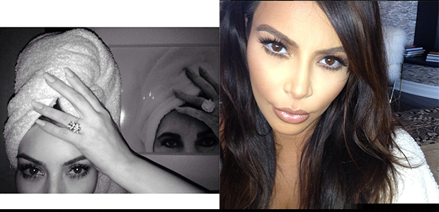 De toalha na cabeça, Kim Kardashian imita Elizabeth Taylor em foto