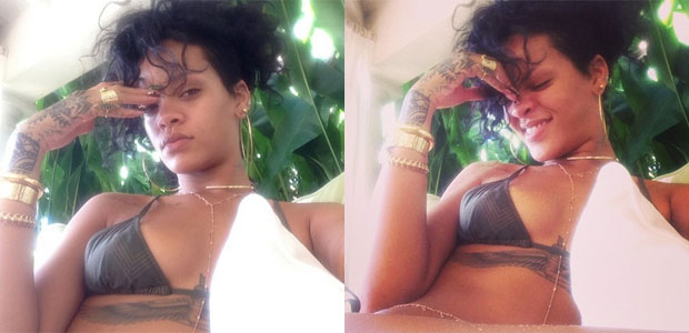 Rihanna posa de biquíni e mostra tatuagens no corpo