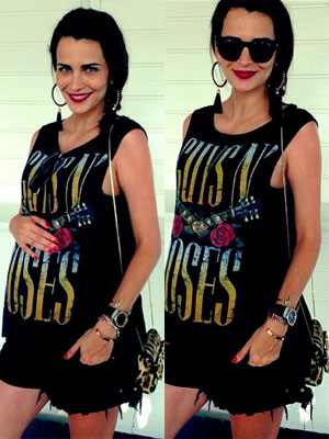 Fernanda Motta mostra barriga de cinco meses em <i>look</i> roqueiro