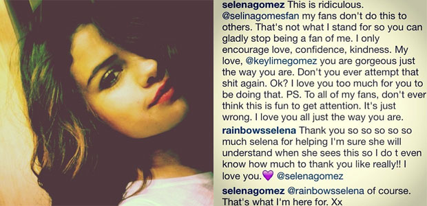 Selena Gomez repreende fã em rede social