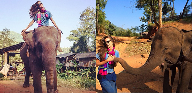 Izabel Goulart anda de elefante na Tailândia, veja a foto!