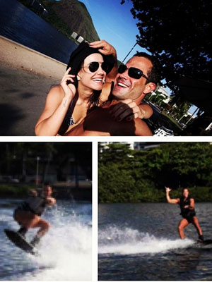 Malvino Salvador pratica <i>wakeboard</i> com a namorada