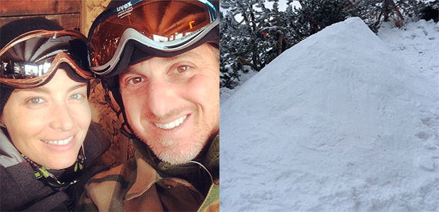 Na neve, Luciano Huck posa ao lado de Angélica