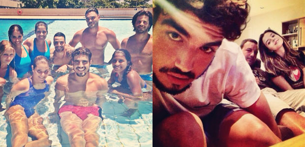 Acompanhado por atores, Caio Castro curte dia ensolarado na piscina