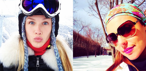 Paolla Oliveira e Fiorella Mattheis aproveitam o feriado de Carnaval na neve