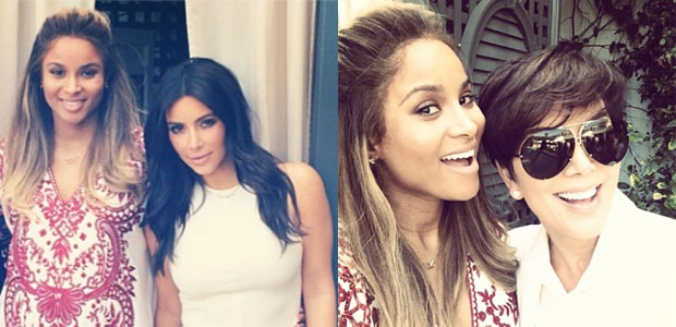 Kim Kardashian e Kris Jenner comparecem ao chá de bebê de Ciara