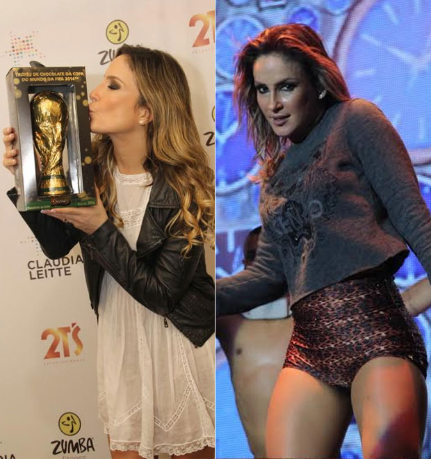 Claudia Leitte beija taça da Copa e sensualiza em <i>show</i>