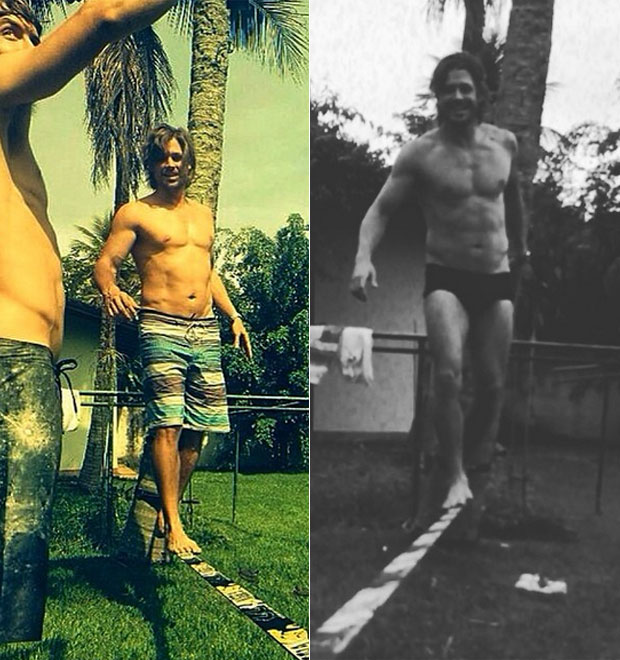 Dado Dolabella pratica <i>slackline</i> de sunga