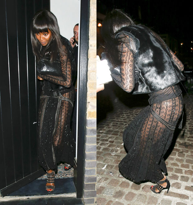 Naomi Campbell exibe <i>look</i> transparente e aparenta estar sem calcinha