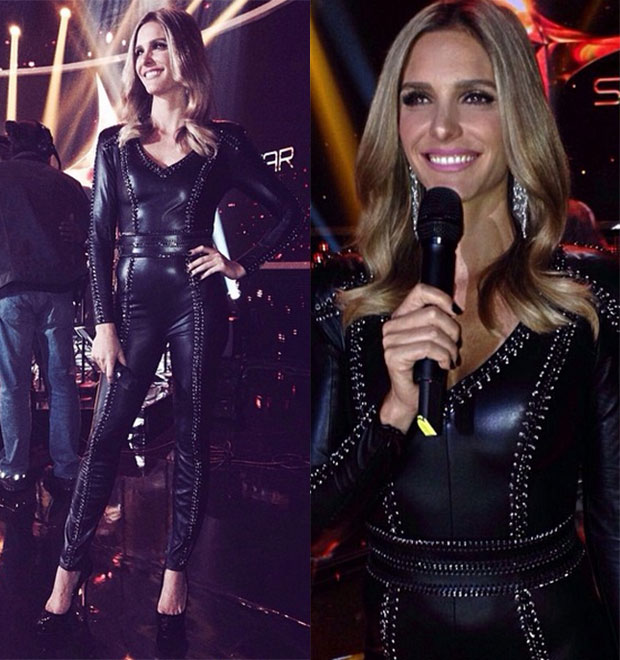 Fernanda Lima usa macacão de couro em programa