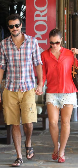 Paolla Oliveira e Joaquim Lopes almoçam em churrascaria