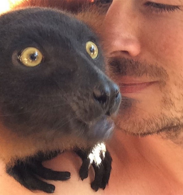 Ian Somerhalder posa com lêmure, veja!