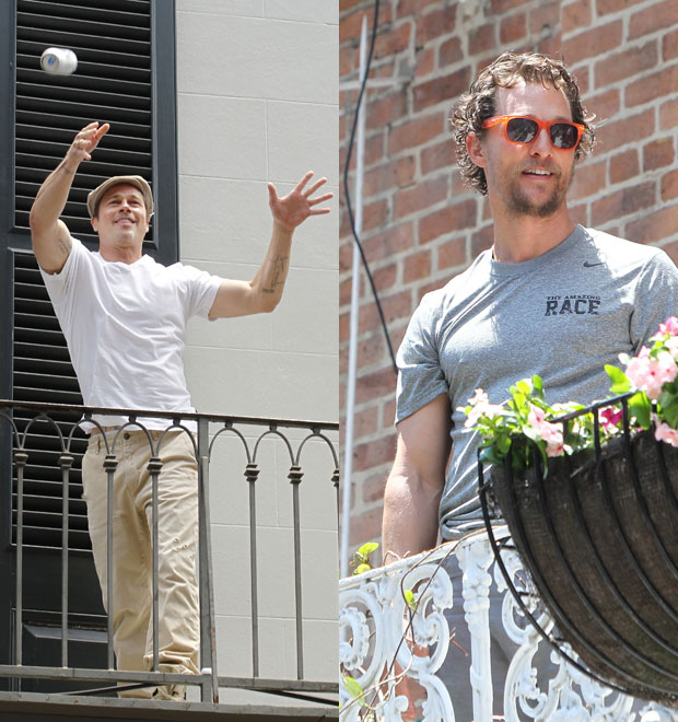 Brad Pitt joga cerveja para Matthew McConaughey pela sacada