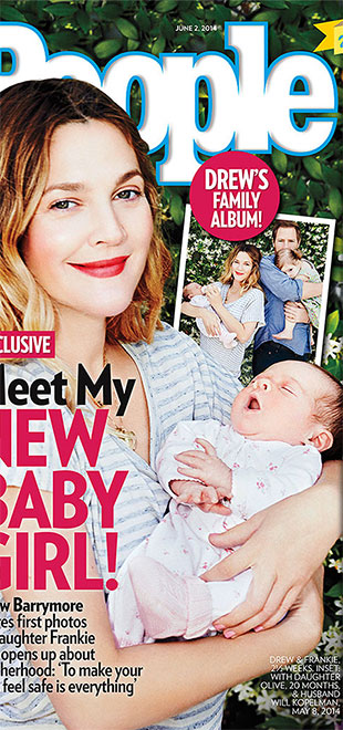 Drew Barrymore apresenta segunda filha em capa de revista