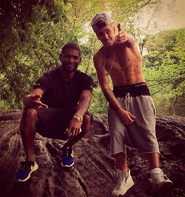 Justin Bieber pratica corrida sem camisa com Usher