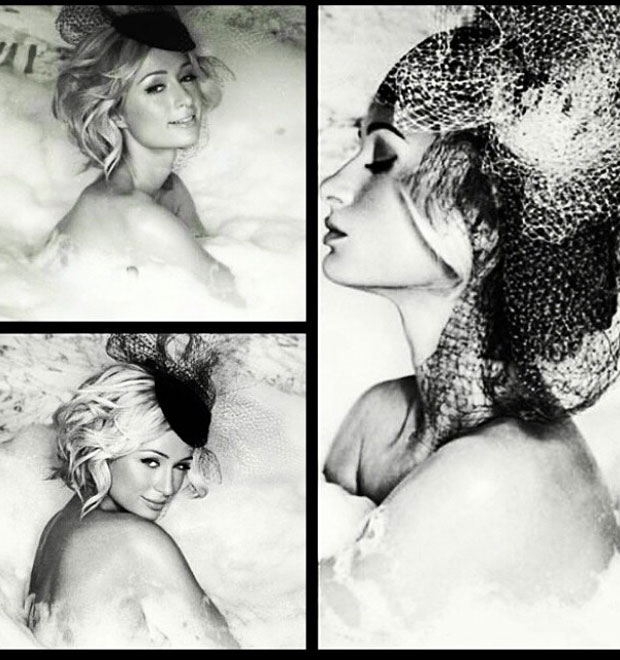 Fazendo pose, Paris Hilton aparece em banheira usando chapéu