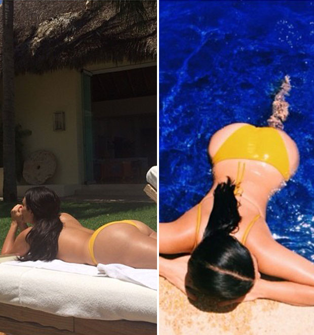 Kim Kardashian posa para foto de biquíni e exibe curvas avantajadas