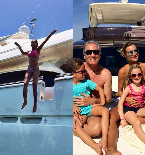 Ana Paula Siebert mostra boa forma pulando de barco em férias com Roberto Justus