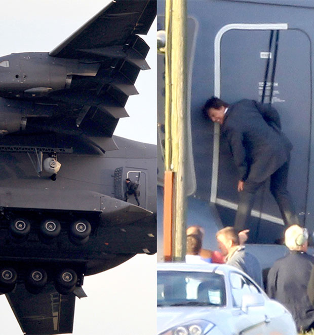 Tom Cruise filma <i>Missão Impossível 5</i> do lado de fora de um avião no ar