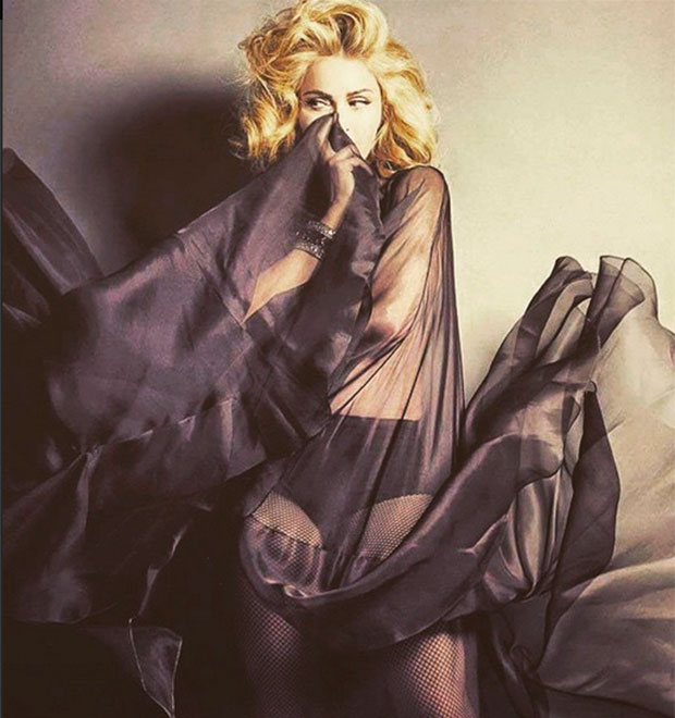 Madonna aparece de meia arrastão e calcinha em foto inédita
