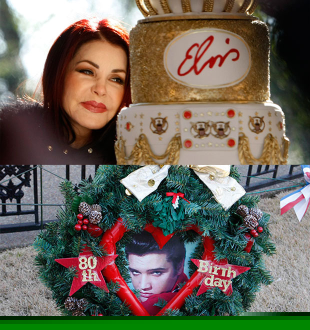 Esposa e filha de Elvis Presley dividem bolo com fãs para celebrar o aniversário do cantor