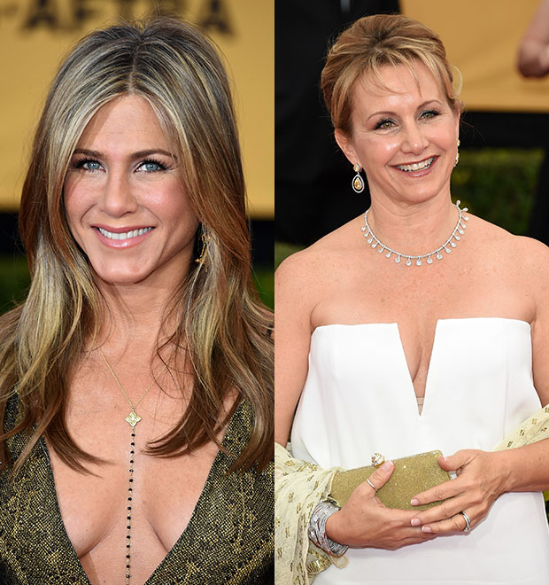 Jennifer Aniston e Gabrielle Carteris ficam lado a lado no <i>SAG Awards</i>