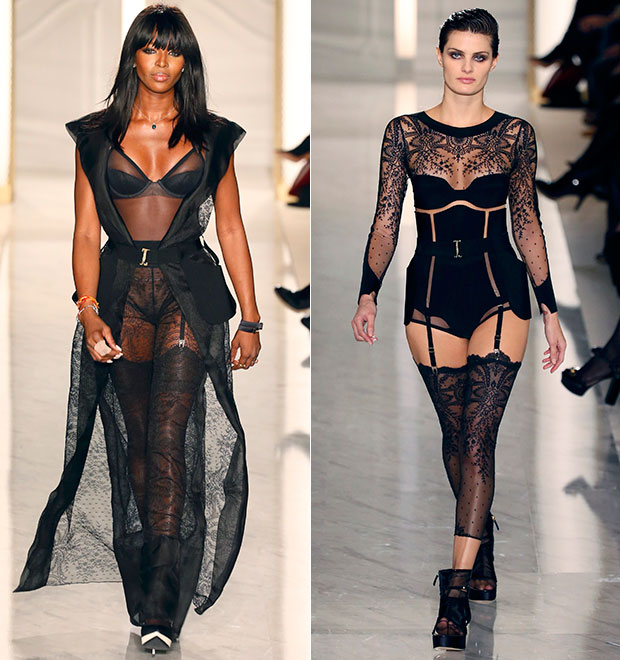 Isabeli Fontana e Naomi Campbell abusam da transparência em desfile em Paris