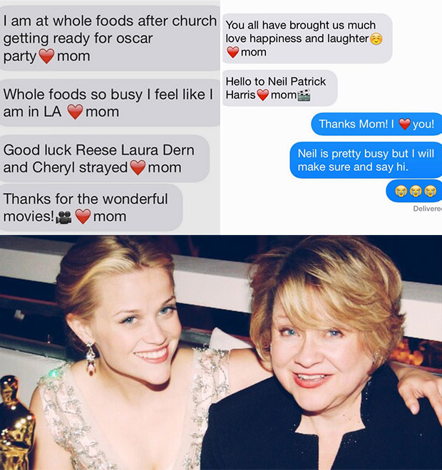 Reese Witherspoon recebe mensagens fofas da mãe antes do <i>Oscar</i>, leia!