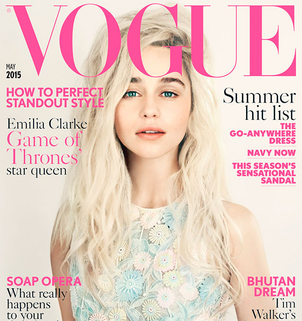 Como em <i>Game of Thrones</i>, Emilia Clarke aparece loira na capa da <i>Vogue</i> britânica