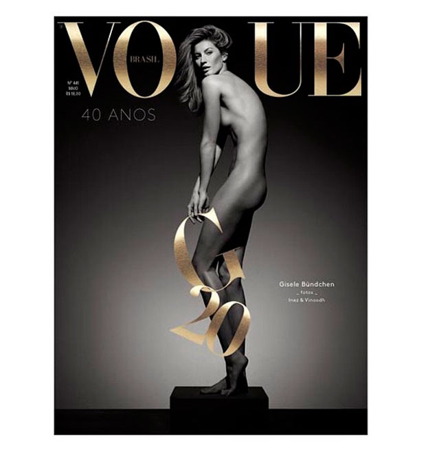 Sem roupas, Gisele Bündchen posa para capa comemorativa da <i>Vogue</i>