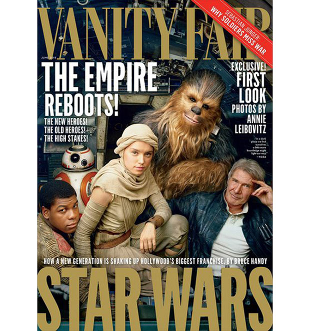 Harrison Ford e Chewbacca, de <i>Star Wars</i>, posam na capa da <i>Vanity Fair</i>