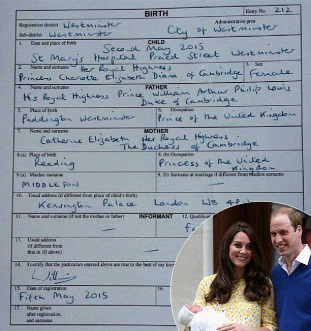 Príncipe William e Kate Middleton registram o nascimento da princesa Charlotte 