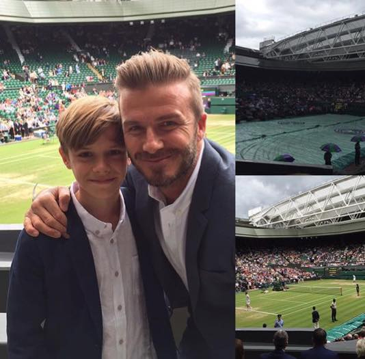 David Beckham teve uma acompanhante e tanto em partida de tênis... e não foi Victoria Beckham!