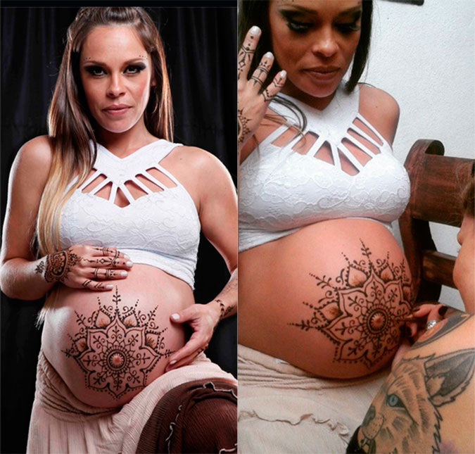 Prestes a dar à luz, Gisele Frade, que viveu Drica em <i>Malhação</i>, faz <i>tattoo</i> no barrigão!