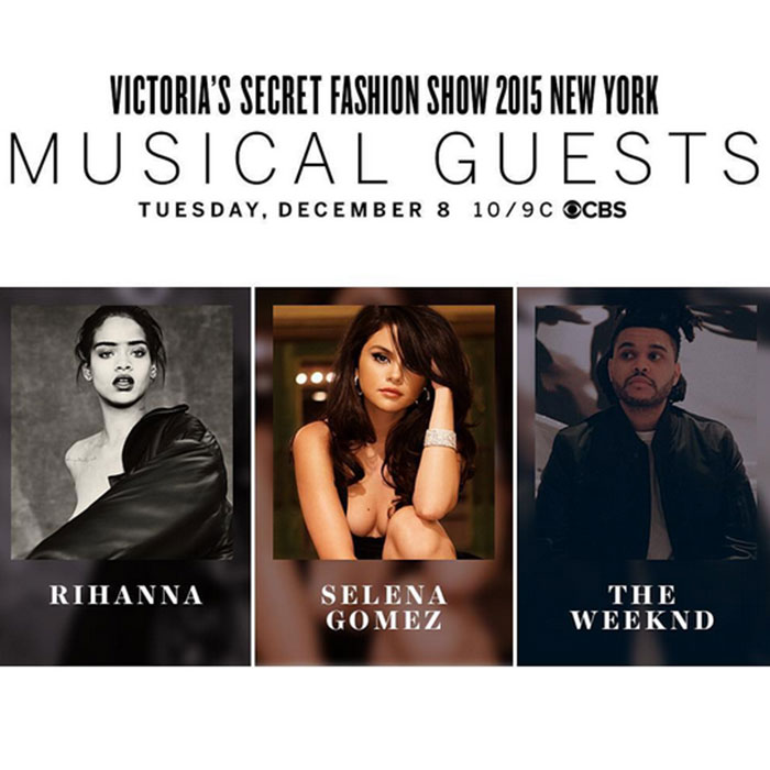 Rihanna e Selena Gomez subirão ao palco do <i>Victoria's Secret Fashion Show</i>