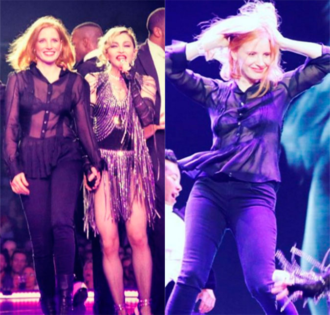 Jessica Chastain sobe ao palco com Madonna e arrasa. Veja o vídeo!