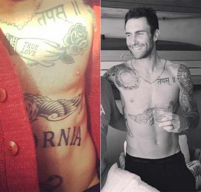Adam Levine exibe tatuagens novas ao posar sem camisa