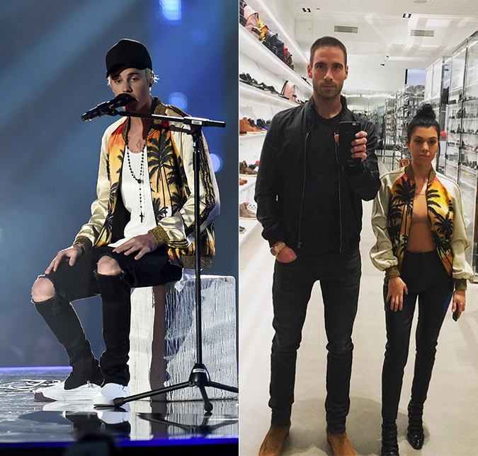 Após rumores de que estariam namorando, Justin Bieber aparece usando o mesmo casaco que Kourtney Kardashian