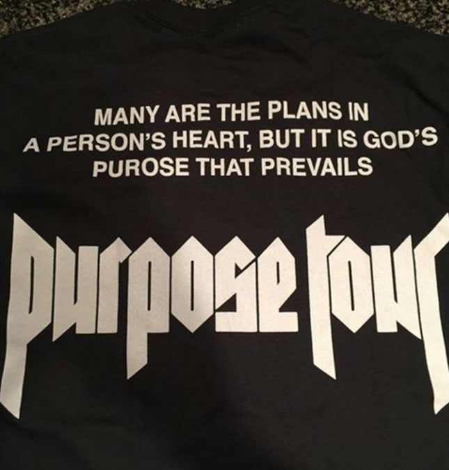 Fã acha erro ortográfico em camiseta à venda na turnê de Justin Bieber