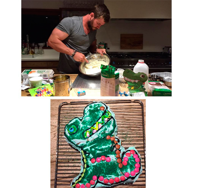É muito amor! Chris Hemsworth mostra o lado cozinheiro e faz bolo de aniversário para a filha!