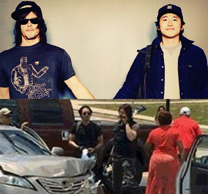 Heróis também na vida real: Norman Reedus e Steven Yeun, astros de <i>Walking Dead</i>, ajudam pessoas em acidente de carro