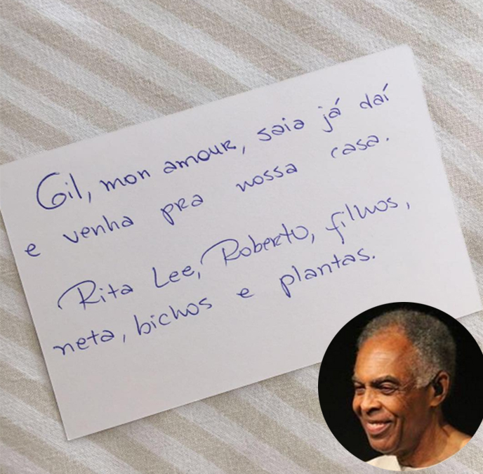 Gilberto Gil recebe bilhete carinhoso de Rita Lee durante internação em São Paulo