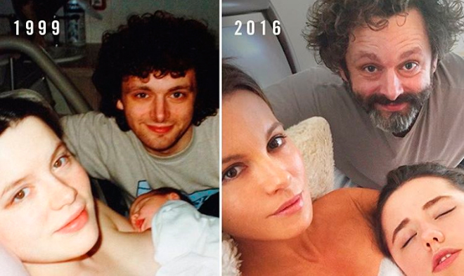 Kate Beckinsale recria foto do nascimento da filha Lily com ex Michael Sheen