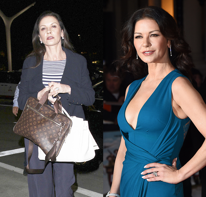 Catherine Zeta-Jones é flagrada em aeroporto com aparência envelhecida, compare!