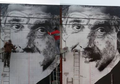 Grafiteiro faz arte em São Paulo homenageando Rubén Aguirre, o Professor Girafales